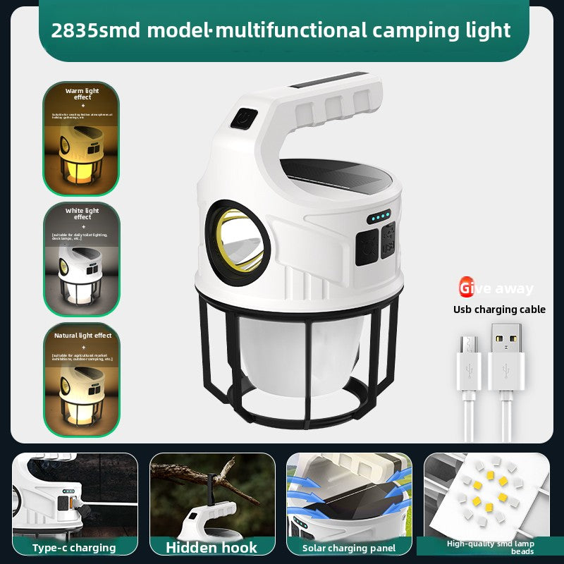 Solar-powered outdoor rechargeable camping light
