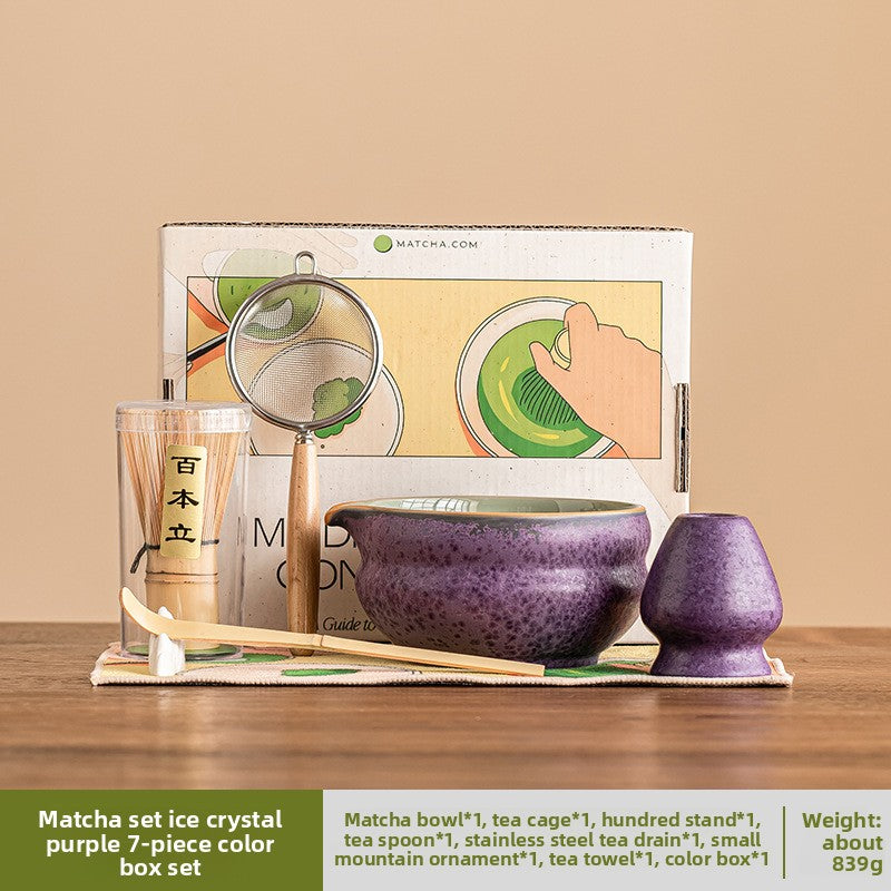 Japanese Ceramic Matcha Bowl Set with Crystalline Glaze