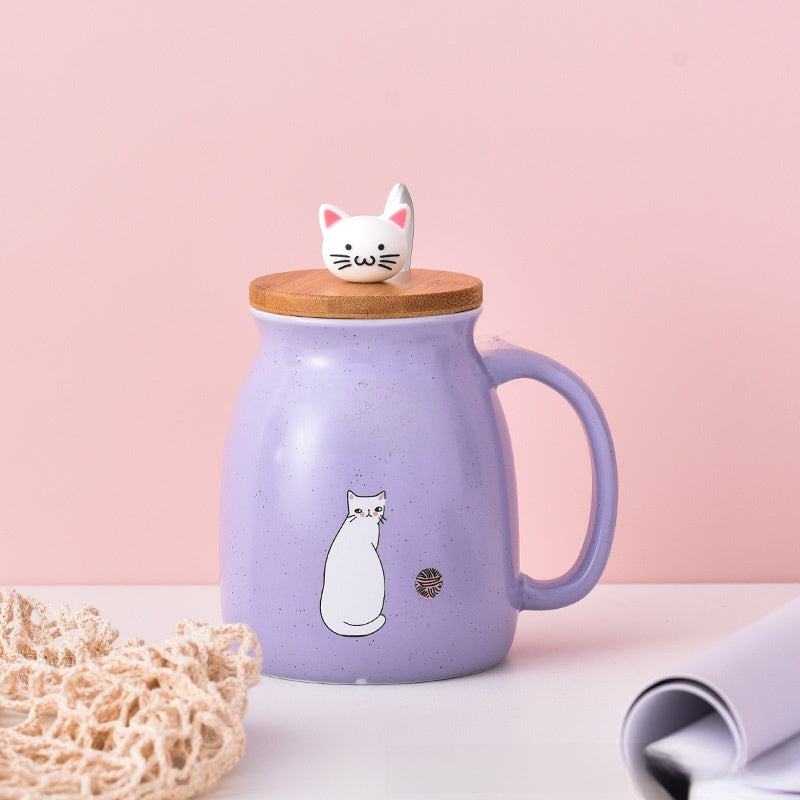 Cartoon cat ceramic covered mug