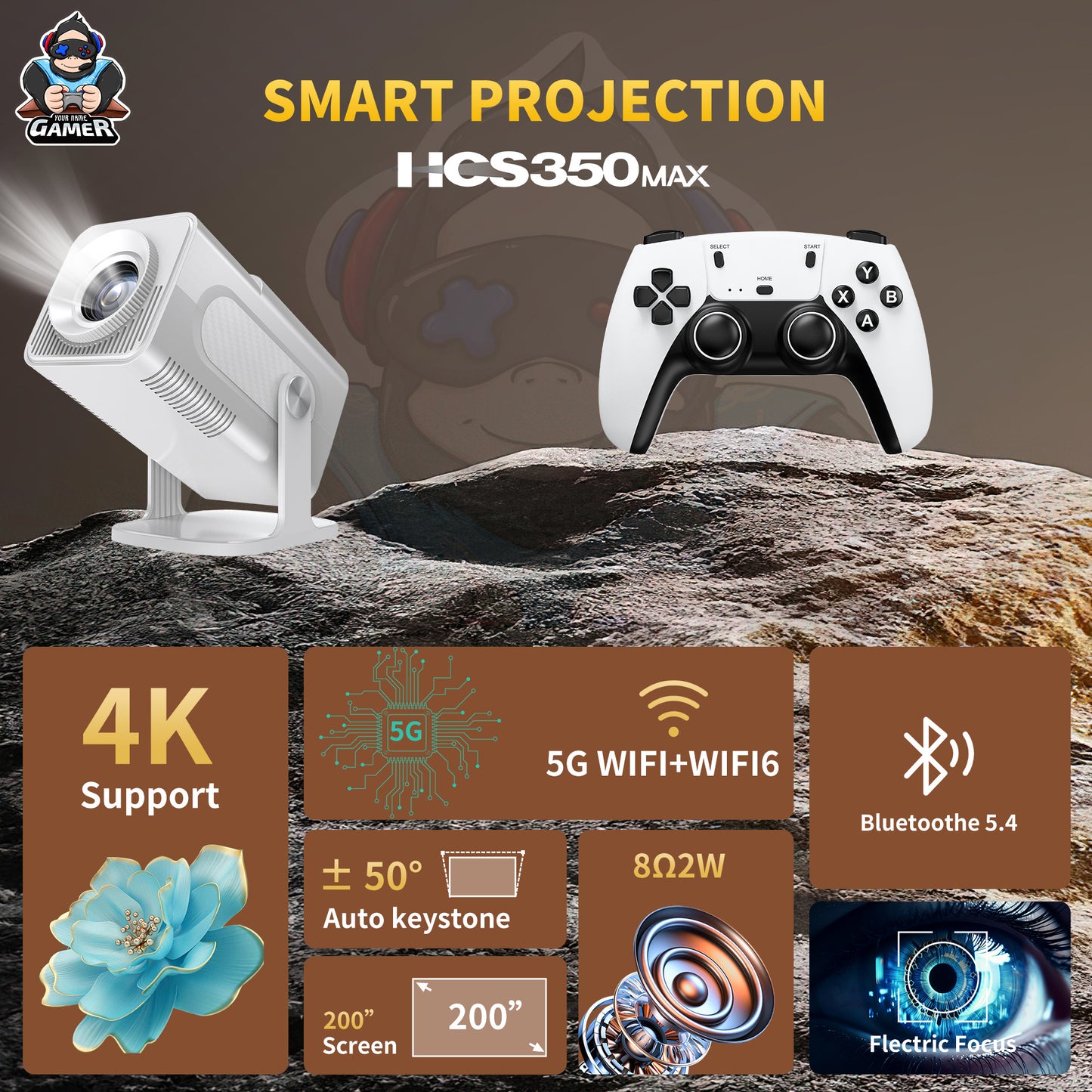 HCS350PRO Bluetooth Smart WiFi Portable Projector