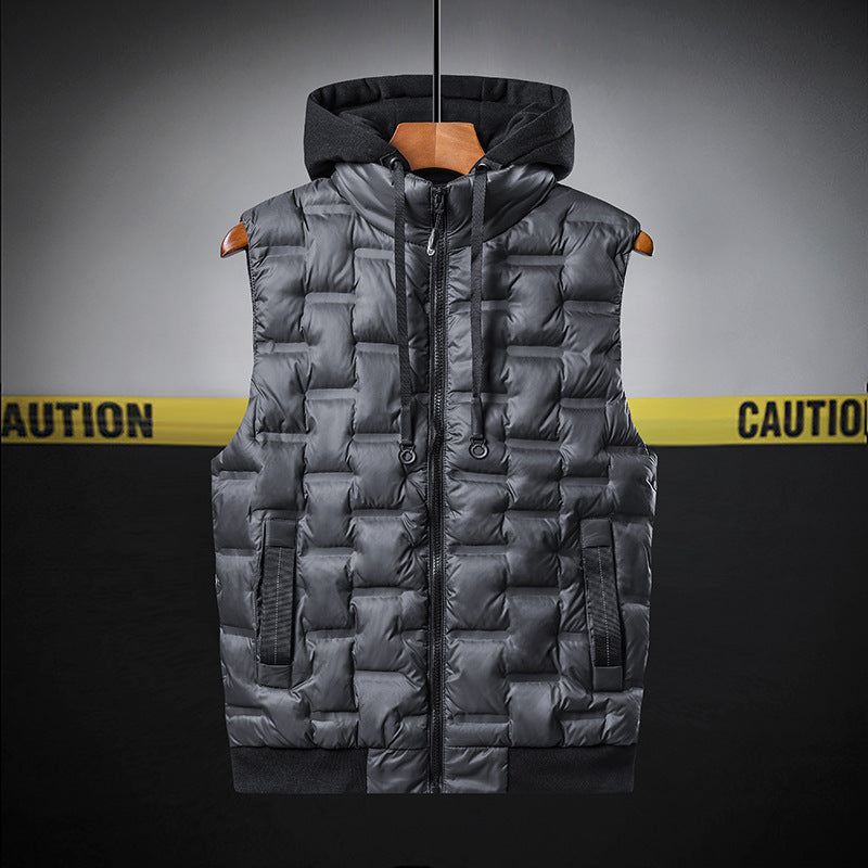 Mens Thickened Sleeveless Hooded Vest