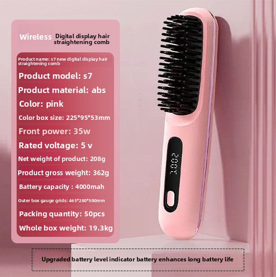 LCD Display USB Rechargeable Ceramic Hair Straightener Comb