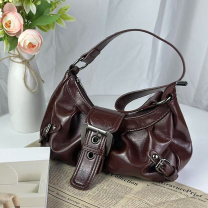 Retro Two-Tone Leather Shoulder Bag