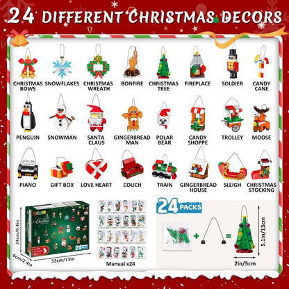 24 Days Christmas Countdown Ornaments Building Set with Hanging Christmas Tree, Wreath, Santa, Snowman, Gingerbread, Reindeer, Nutcracker Snowflakes Xmas Stocking Stuffer Decor Toy Gift for Kids Girl Boys Ages 6+