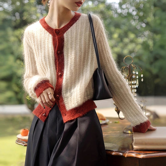 Color Block Mohair Knit Cardigan