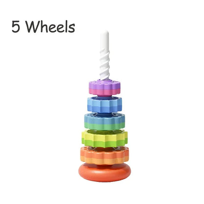 Children'S Tesori Stacked Rainbow Tower Colorful Rotating Gear Ring Large Size Building Blocks Puzzle Educational Toys 1-3 Years