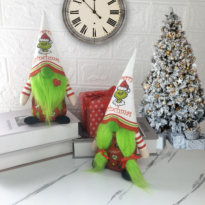 Christmas Grinch Doll Green Furry Monster Decor