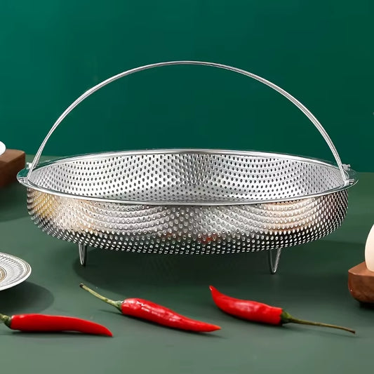 1Pc Stainless Steel Multi-Functional Steamer Basket, Uncharged Kitchen Strainer for Steaming Rice, Dumplings, and Vegetables