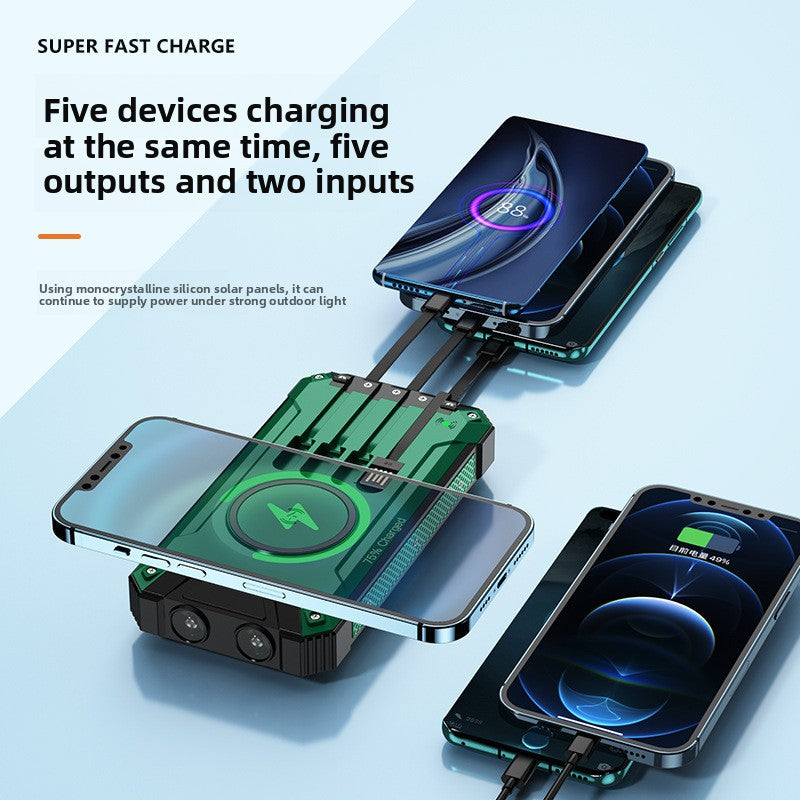 Wireless Charging Solar Power Bank 20000mAh with Dual LED Lights