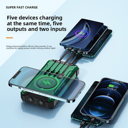 Wireless Charging Solar Power Bank 20000mAh with Dual LED Lights