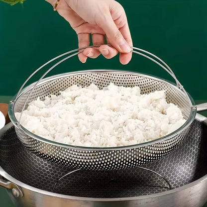 1Pc Stainless Steel Multi-Functional Steamer Basket, Uncharged Kitchen Strainer for Steaming Rice, Dumplings, and Vegetables