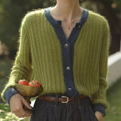Color Block Mohair Knit Cardigan