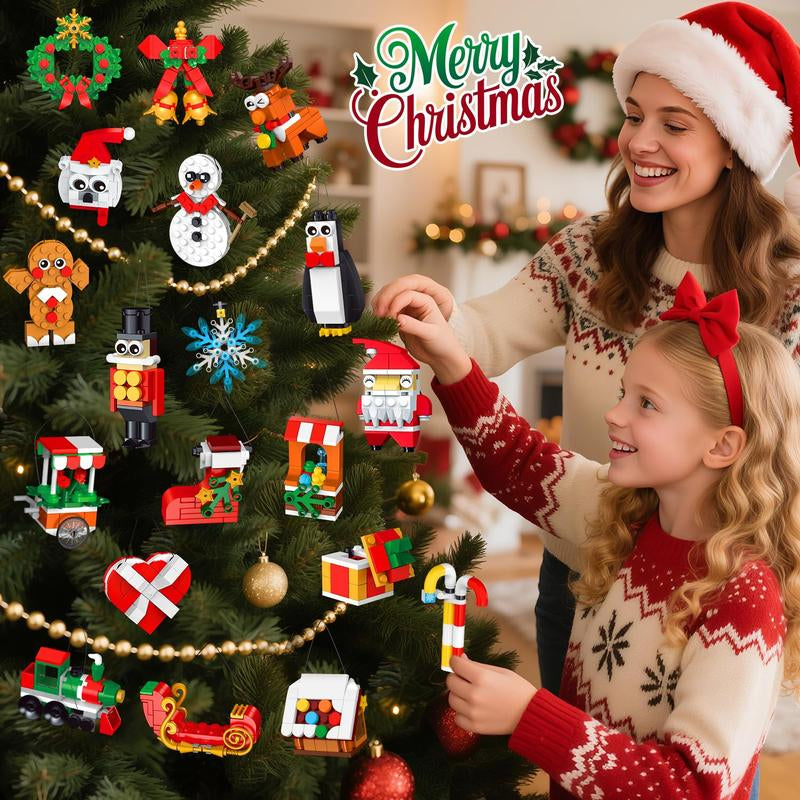 24 Days Christmas Countdown Ornaments Building Set with Hanging Christmas Tree, Wreath, Santa, Snowman, Gingerbread, Reindeer, Nutcracker Snowflakes Xmas Stocking Stuffer Decor Toy Gift for Kids Girl Boys Ages 6+