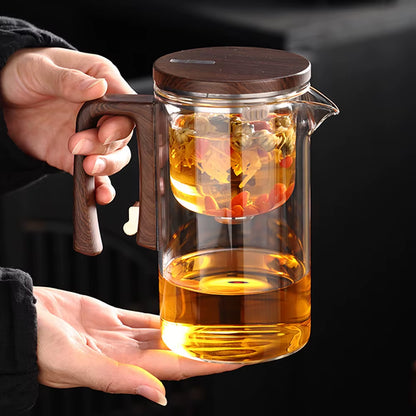 Water Separation Inner Container Teapot One Click Magnetic Switch Tea Separation Filtration Glass Tea Pot Wood Handle Teapot