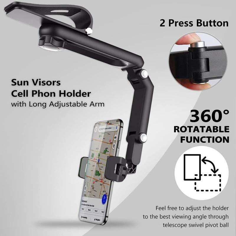New 1080° Multi-Function Sun Visor Universal 360 Degree Rotating Phone Holder Suitable for Any Scene Car Holder - Rotatable and Retractable