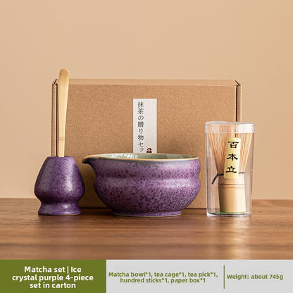 Japanese Ceramic Matcha Bowl Set with Crystalline Glaze
