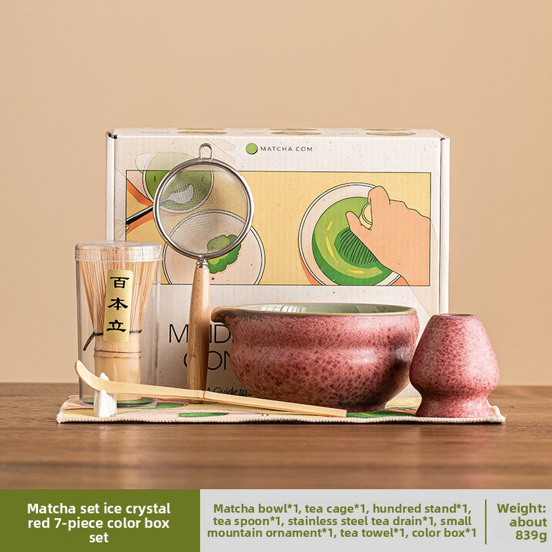 Japanese Ceramic Matcha Bowl Set with Crystalline Glaze