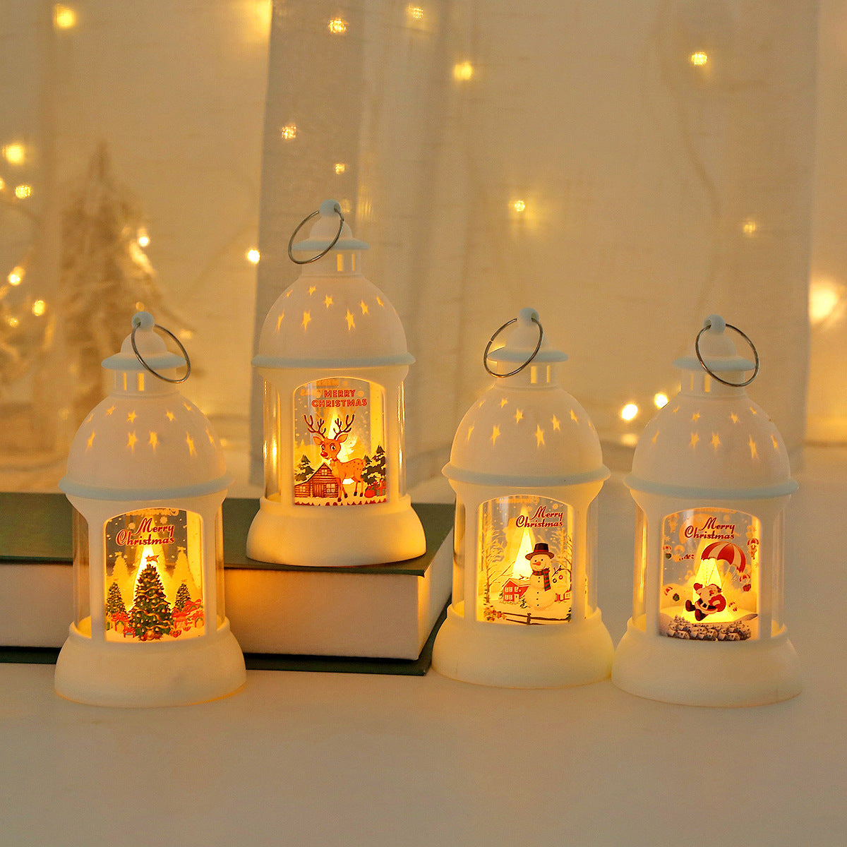 Christmas Decorative Cylinder Wind Light with Santa Snowman Designs