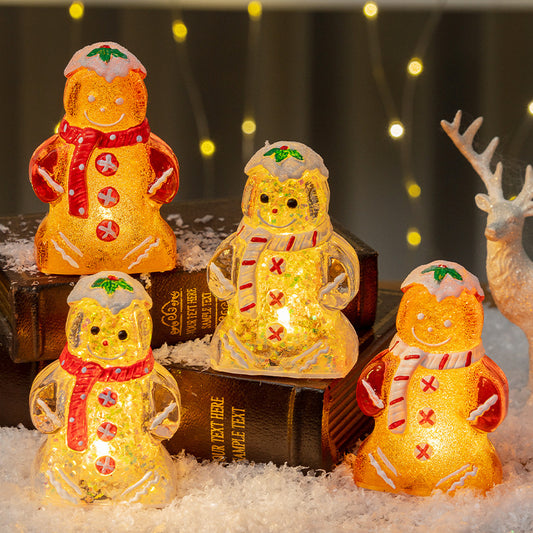 Glowing Christmas Gingerbread Man Snowman Ornament