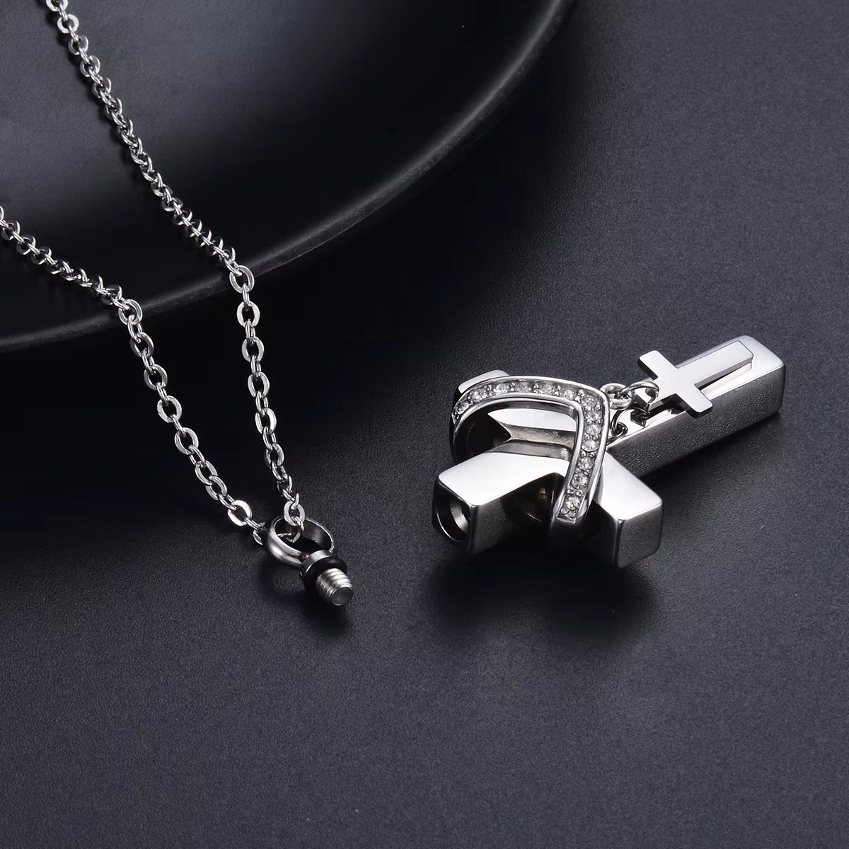 Unisex Stainless Steel Cremation Double Cross Pendant Necklace for Ashes Memorial Keepsake Jewelry Gift Dropshipping