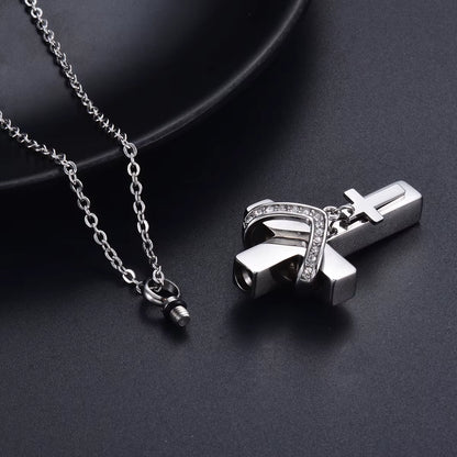 Unisex Stainless Steel Cremation Double Cross Pendant Necklace for Ashes Memorial Keepsake Jewelry Gift Dropshipping