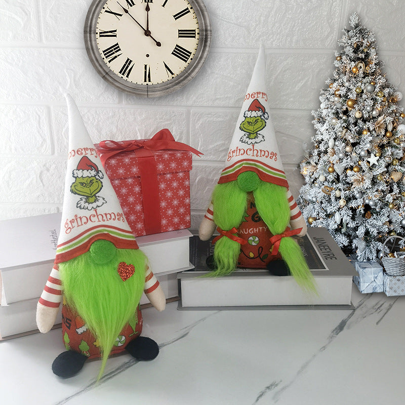 Christmas Grinch Doll Green Furry Monster Decor