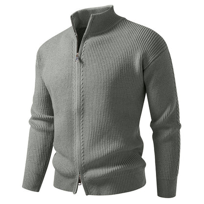 Mens Stand Collar Knit Cardigan Zipper Sweater