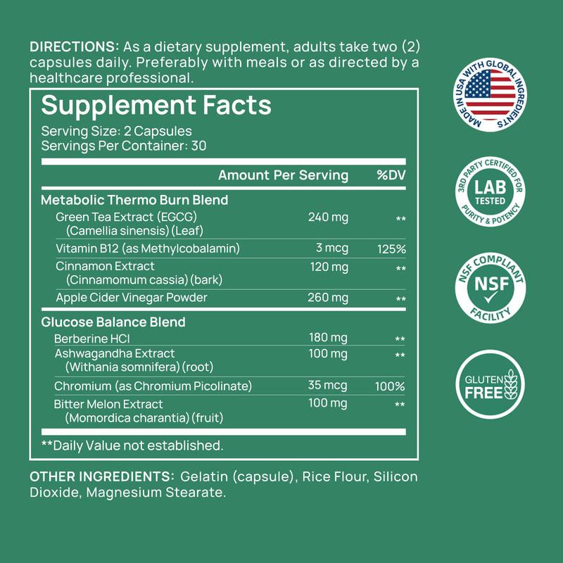 Selerb Metaburn for Daily Nutrient Support – with Chromium, Vitamin B12 & Berberine HCI – 60 Capsules