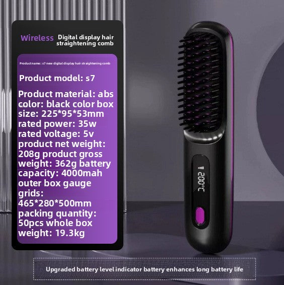 LCD Display USB Rechargeable Ceramic Hair Straightener Comb