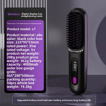 LCD Display USB Rechargeable Ceramic Hair Straightener Comb