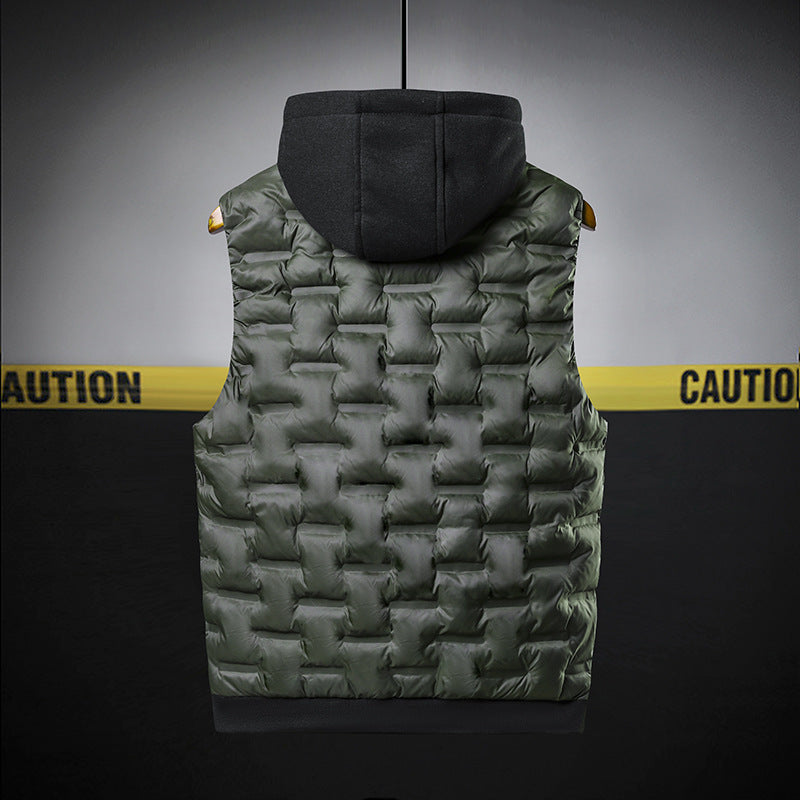 Mens Thickened Sleeveless Hooded Vest