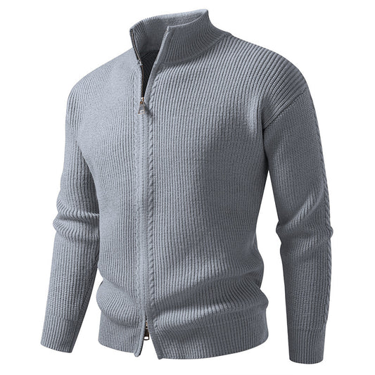 Mens Stand Collar Knit Cardigan Zipper Sweater