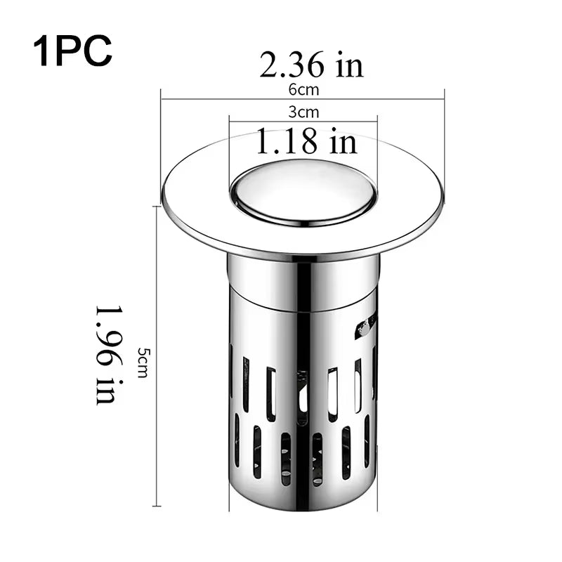 Universal Stainless Steel Drain Strainer Multi Purpose Push to Bounce Core Sink Drain Kitchen Bathroom Sink Universal Drain Kit