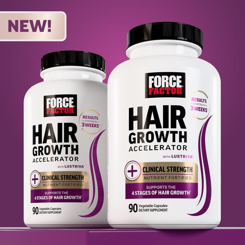 Force Factor Hair Growth Accelerator with Clinically Proven Lustriva to Promote Thicker, Stronger Hair, Biotin, Vitamin E & C, Mixed Berry, 60 Silicon