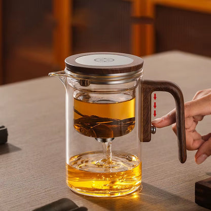 Water Separation Inner Container Teapot One Click Magnetic Switch Tea Separation Filtration Glass Tea Pot Wood Handle Teapot