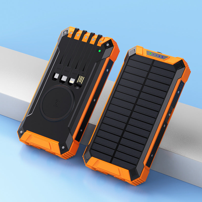 Wireless Charging Solar Power Bank 20000mAh with Dual LED Lights