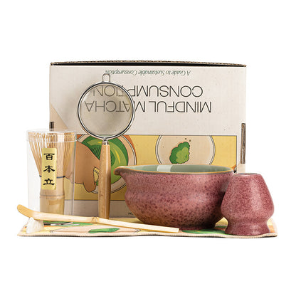 Japanese Ceramic Matcha Bowl Set with Crystalline Glaze