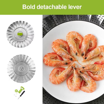 Stainless Steel Lotus Steaming Tray Folding Expandable Food Steamer Vegetable Fruit Basket Mesh Steamer Rack Cooking Cookware