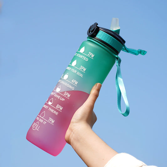 Gradient Water Bottle with Straw and Carry Strap