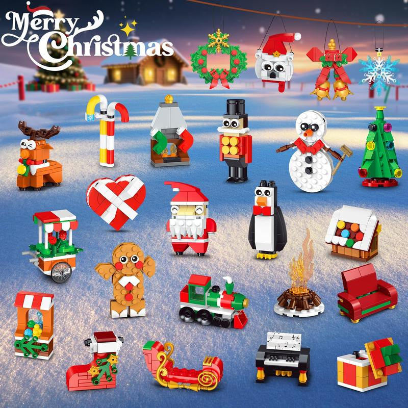 24 Days Christmas Countdown Ornaments Building Set with Hanging Christmas Tree, Wreath, Santa, Snowman, Gingerbread, Reindeer, Nutcracker Snowflakes Xmas Stocking Stuffer Decor Toy Gift for Kids Girl Boys Ages 6+
