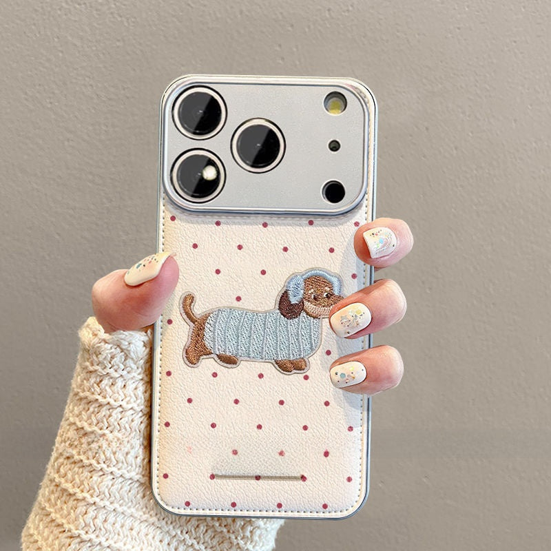 Polka dot sweater puppy phone case