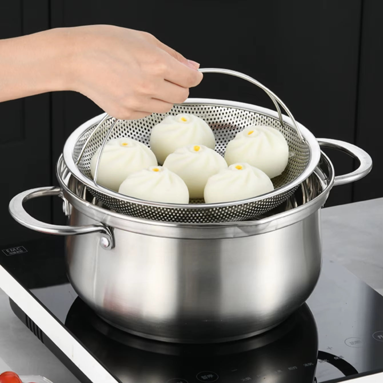 1Pc Stainless Steel Multi-Functional Steamer Basket, Uncharged Kitchen Strainer for Steaming Rice, Dumplings, and Vegetables