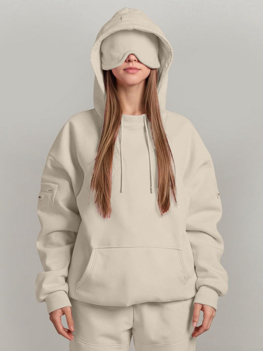 Casual Pullover Hoodie with Built-in Eye Mask