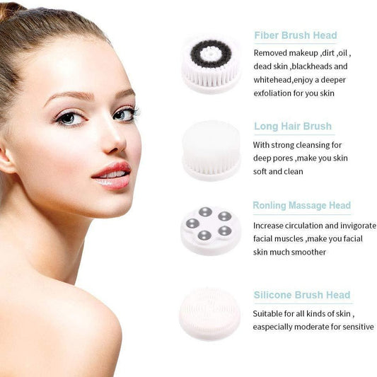 Multifunctional Electric Facial Cleansing Brush with 4 Heads