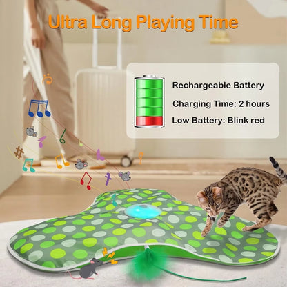 Smart Cat Toys Interactive Hide and Seek Cat Toy with Mouse Squeaky Motion Activated Moving Concealed Feathers Kitten Teaser Toy