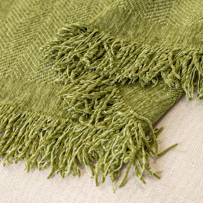 Ins Style Chenille Sofa Towel Herringbone Pattern Pure Color Sofa Cushion Skin-Friendly Anti-Wrinkle Multi-Purpose Machine Washable Sofa Cover Cloth
