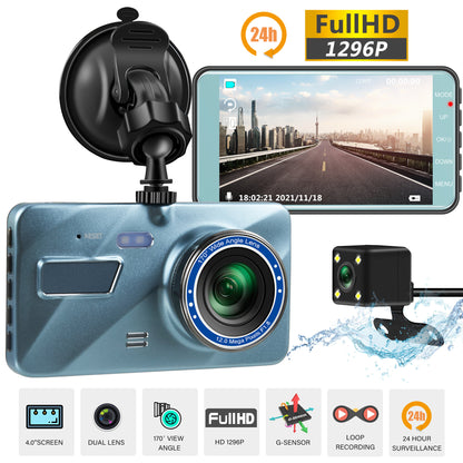 Dual Lens Dash Cam with Rear Camera and 4 Inch Display