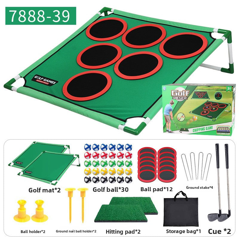 Golf game pad with target and stand