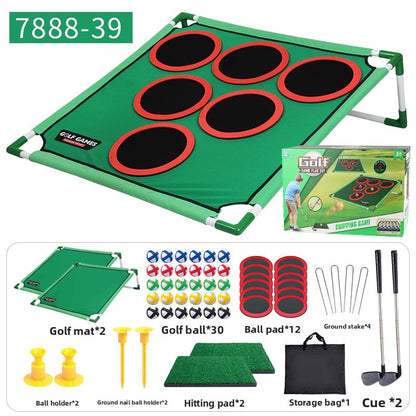 Golf game pad with target and stand