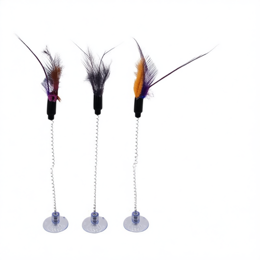 Spring Suction Cat Toy with Feather and Bell